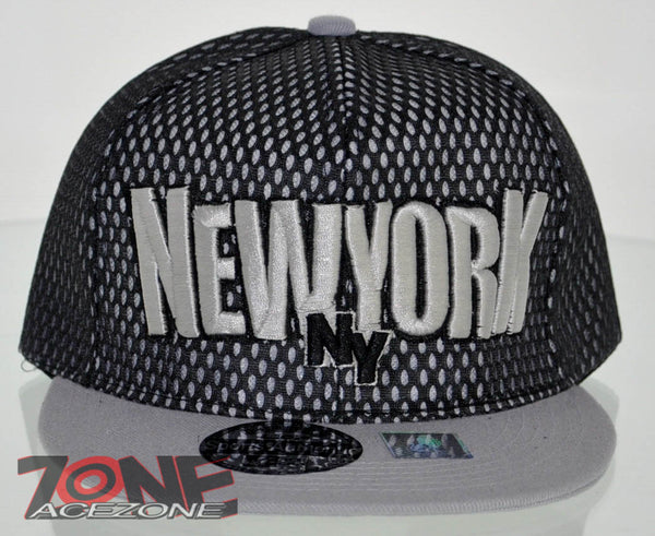 NEW! MESH FLAT BILL SNAPBACK BALL NEW YORK NY CAP HAT GRAY