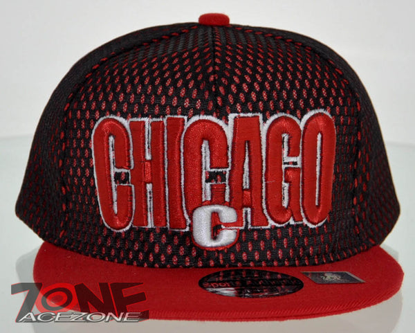 NEW! MESH FLAT BILL SNAPBACK BALL CHICAGO ILLINOIS CAP HAT RED