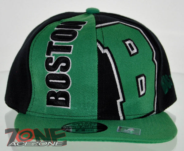 NEW! FLAT BILL SNAPBACK BALL US BOSTON MASSACHUSETTS CAP HAT GREEN BLACK