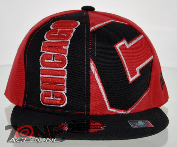 NEW! FLAT BILL SNAPBACK BALL US CHICAGO ILLINOIS CAP HAT BLACK RED