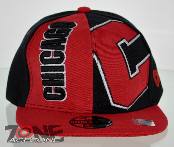 NEW! FLAT BILL SNAPBACK BALL US CHICAGO ILLINOIS CAP HAT RED BLACK