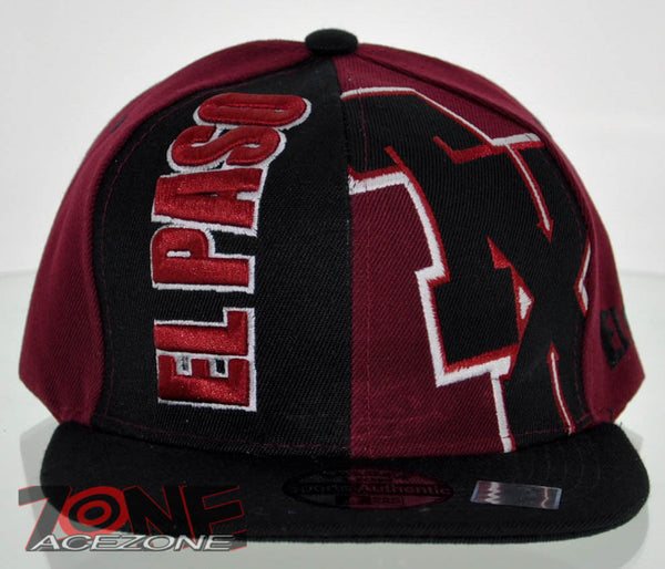 NEW! FLAT BILL SNAPBACK BALL US EL PASO TEXAS CAP HAT BLACK BURGUNDY