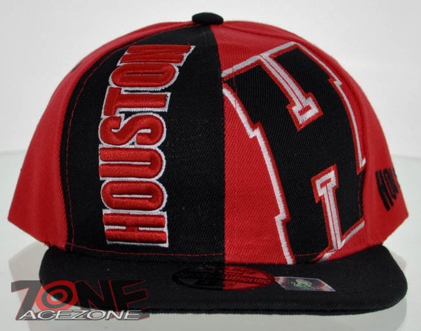 NEW! FLAT BILL SNAPBACK BALL US HOUSTON TEXAS CAP HAT BLACK RED