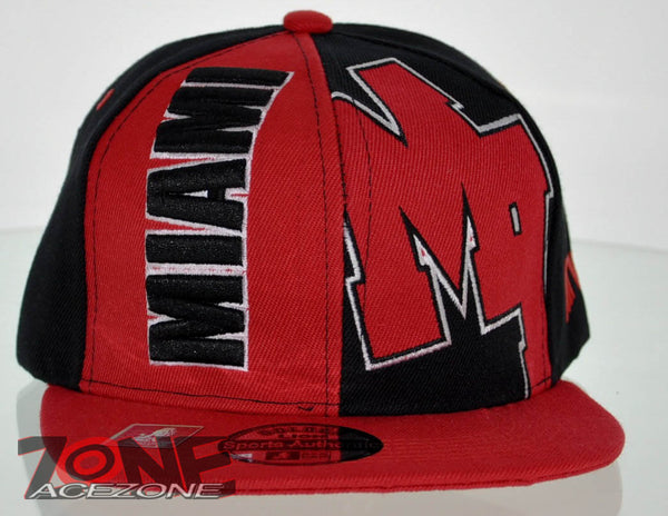 NEW! FLAT BILL SNAPBACK BALL US MIAMI FLORIDA CAP HAT RED BLACK