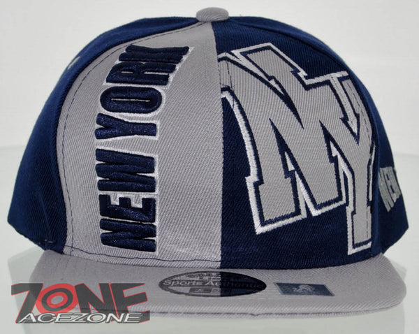 NEW! FLAT BILL SNAPBACK BALL US STATE NEW YORK CAP HAT GRAY NAVY