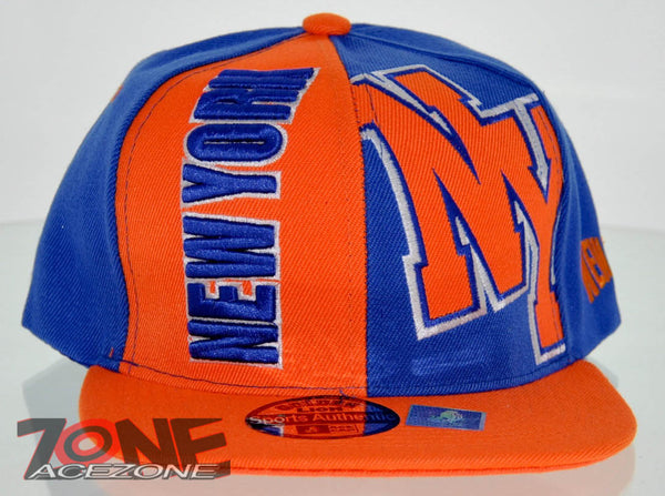 NEW! FLAT BILL SNAPBACK BALL US STATE NEW YORK CAP HAT ORANGE BLUE