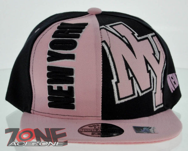 NEW! FLAT BILL SNAPBACK BALL US STATE NEW YORK CAP HAT PINK BLACK