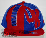 NEW! FLAT BILL SNAPBACK BALL US STATE OKLAHOMA CAP HAT RED BLUE
