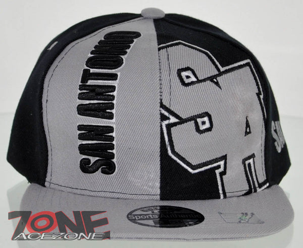 NEW! FLAT BILL SNAPBACK BALL US SAN ANTONIO TEXAS CAP HAT GRAY BLACK