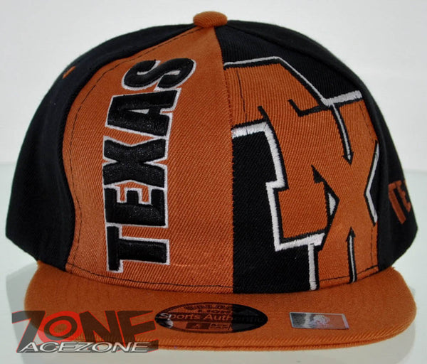 NEW! FLAT BILL SNAPBACK BALL US STATE TEXAS CAP HAT ORANGE BLACK