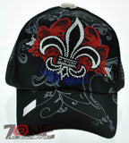 NEW! MESH HOWD FLEUR DE LIS STONE BALL CAP HAT BLACK