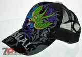 NEW! MESH HOWD UNUSUAL GREEN BIRD STONE BALL CAP HAT BLACK