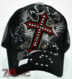 NEW! MESH HOWD CROSS WINGS STONE BALL CAP HAT BLACK