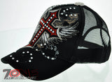 NEW! MESH HOWD CROSS WINGS STONE BALL CAP HAT BLACK