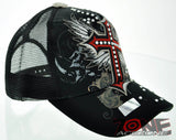NEW! MESH HOWD CROSS WINGS STONE BALL CAP HAT BLACK