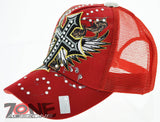 NEW! MESH HOWD CROSS WINGS STONE BALL CAP HAT RED
