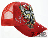 NEW! MESH HOWD CROSS WINGS STONE BALL CAP HAT RED