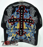 NEW! MESH HOWD CROSS STONE BALL CAP HAT A2 BLACK RED