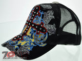 NEW! MESH HOWD CROSS STONE BALL CAP HAT A2 BLACK RED