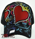 NEW! MESH HOWD RED HEART STONE BALL CAP HAT BLACK