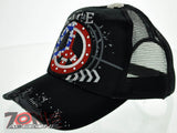 NEW! MESH HOWD PEACE RED BLUE STONE BALL CAP HAT BLACK