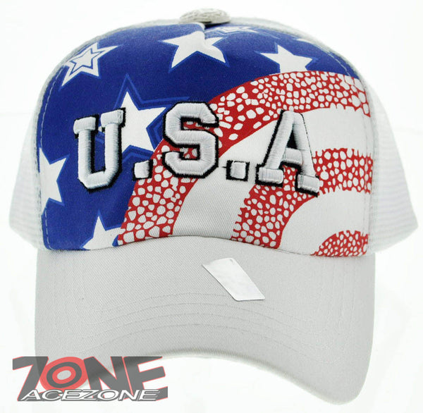 NEW! MESH HOWD U.S.A FLAG USA BALL CAP HAT WHITE