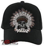 NEW! NATIVE PRIDE HONOR CHIEF SKULL HEAD BASEBALL CAP HAT BLACK