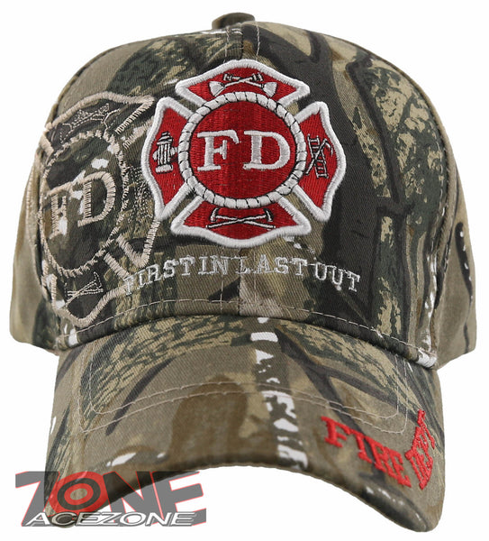 FD FIRE DEPT FIRST IN LAST OUT SHADOW NEW CAP HAT CAMO