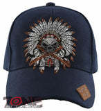 NEW! NATIVE PRIDE HONOR AXE CHIEF SKULL HEAD BASEBALL CAP HAT NAVY