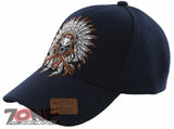 NEW! NATIVE PRIDE HONOR AXE CHIEF SKULL HEAD BASEBALL CAP HAT NAVY