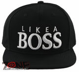 NEW! FLAT BILL SNAPBACK BALL LIKE A BOSS COTTON CAP HAT BLACK