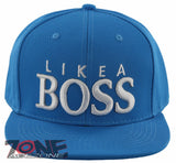 NEW! FLAT BILL SNAPBACK BALL LIKE A BOSS COTTON CAP HAT BLUE
