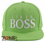 NEW! FLAT BILL SNAPBACK BALL LIKE A BOSS COTTON CAP HAT LIME