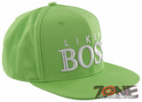 NEW! FLAT BILL SNAPBACK BALL LIKE A BOSS COTTON CAP HAT LIME