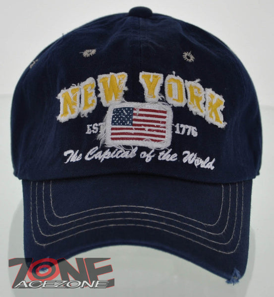 NEW! REIGN USA NEW YORK EST 1776 THE CAPITAL OF THE WORLD COTTON CAP HAT NAVY