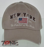 NEW! REIGN USA NEW YORK EST 1776 THE CAPITAL OF THE WORLD COTTON CAP HAT TAN