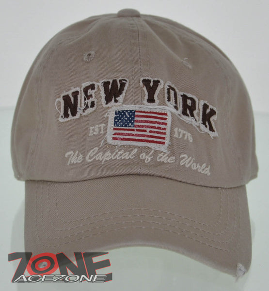 NEW! REIGN USA NEW YORK EST 1776 THE CAPITAL OF THE WORLD COTTON CAP HAT TAN