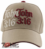JOHN 3:16 SHADOW GOD JESUS CHRISTIAN BALL CAP HAT TAN