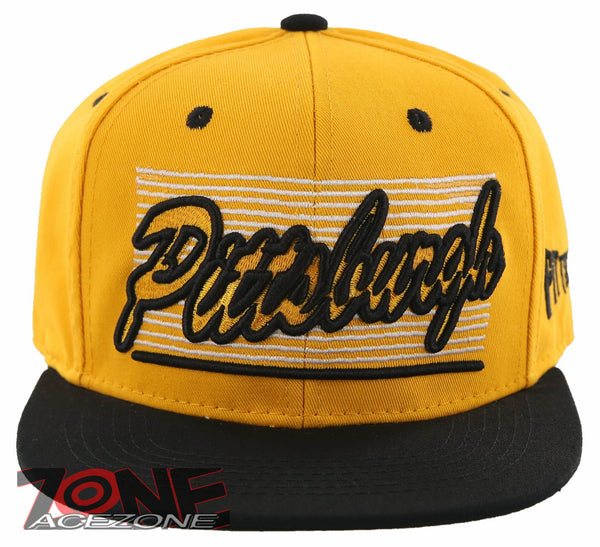 NEW! FLAT BILL PITTSBURGH PA STATE USA SNAPBACK BALL CAP HAT YELLOW