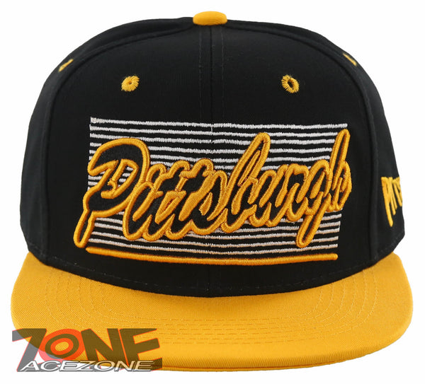 NEW! FLAT BILL PITTSBURGH PA STATE USA SNAPBACK BALL CAP HAT BLACK