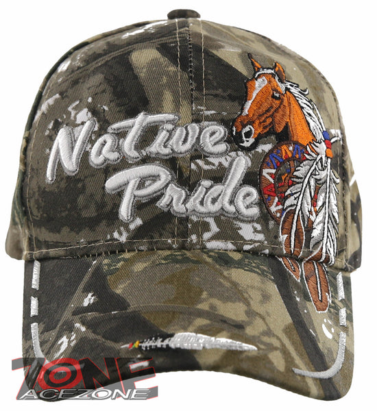 NEW! NATIVE PRIDE HORSE FEATHERS BASEBALL CAP HAT CAMO