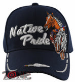 NEW! NATIVE PRIDE HORSE FEATHERS BASEBALL CAP HAT NAVY