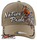 NEW! NATIVE PRIDE HORSE FEATHERS BASEBALL CAP HAT TAN