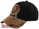 NEW! NATIVE PRIDE BEAR FEATHERS FAUX LEATHER BASEBALL CAP HAT BLACK