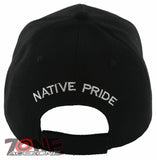 NEW! NATIVE PRIDE BEAR FEATHERS FAUX LEATHER BASEBALL CAP HAT BLACK