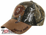 NEW! NATIVE PRIDE BEAR FEATHERS FAUX LEATHER BASEBALL CAP HAT CAMO