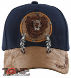 NEW! NATIVE PRIDE BEAR FEATHERS FAUX LEATHER BASEBALL CAP HAT NAVY