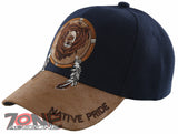 NEW! NATIVE PRIDE BEAR FEATHERS FAUX LEATHER BASEBALL CAP HAT NAVY