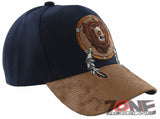 NEW! NATIVE PRIDE BEAR FEATHERS FAUX LEATHER BASEBALL CAP HAT NAVY