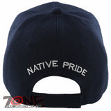 NEW! NATIVE PRIDE BEAR FEATHERS FAUX LEATHER BASEBALL CAP HAT NAVY